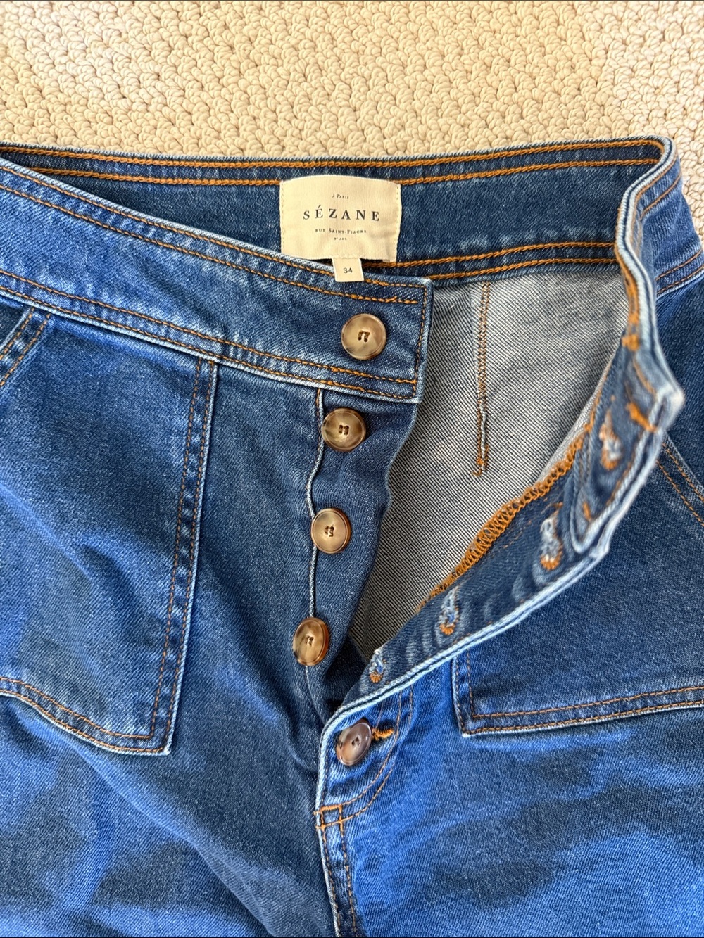 High-Rise Button-Front Women’s Jeans - Dark Blue - Picture 2 of 3